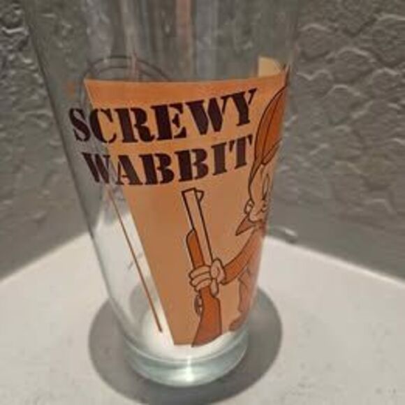 Looney Tunes Bugs Bunny Elmer Fudd Screwy Wabbit Drinking Glass - Picture 3 of 5